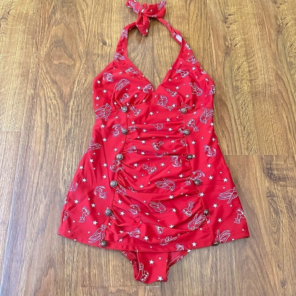 Hot Topic anchor print pin up retro one piece swimsuit